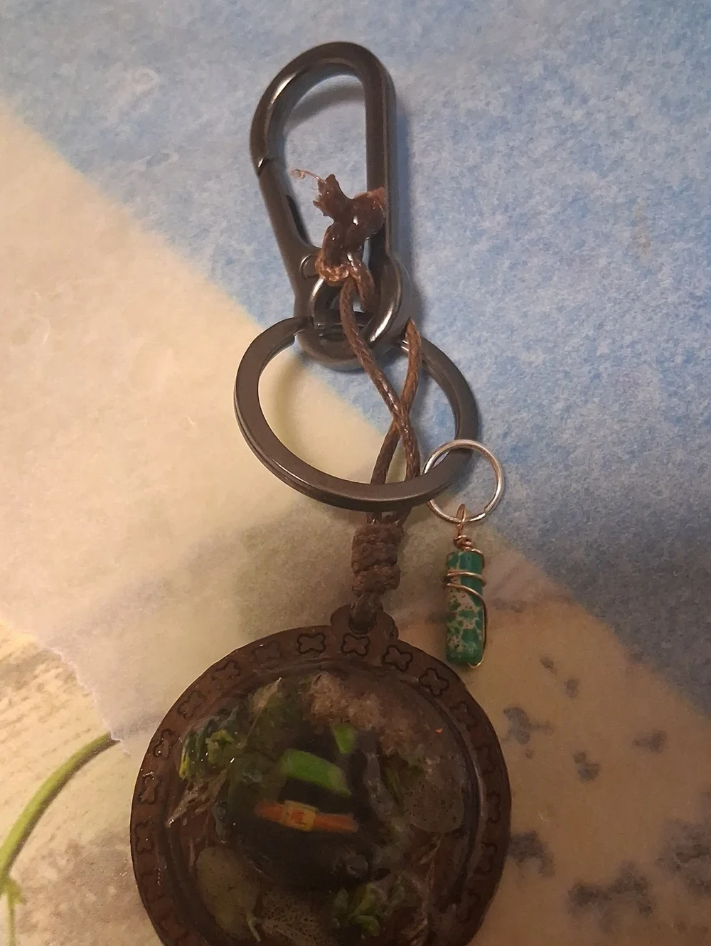 Handmade Witch Hat Keychain with Black & Green Floral Design